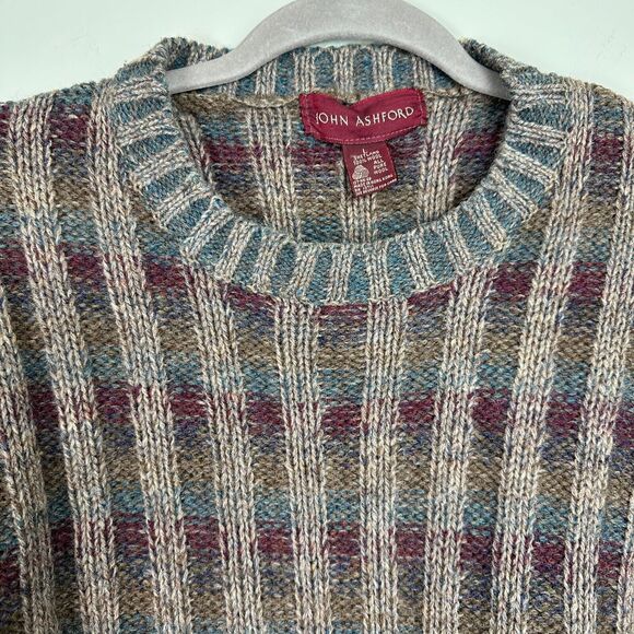 Vtg John Ashford Shetland Wool Sweater Mens Large Rib Knit Grandpa Cosby Biggie - Picture 3 of 9